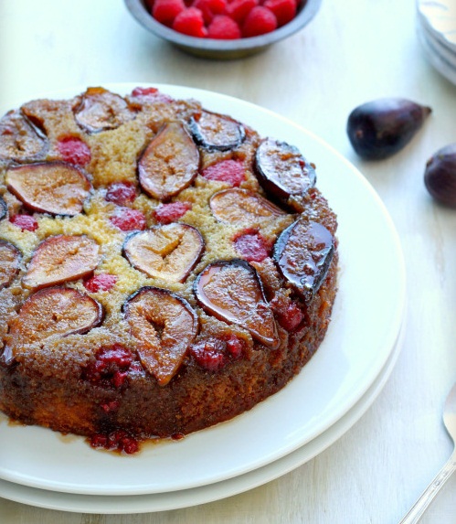Fig and Raspberry Upside-Down Cake