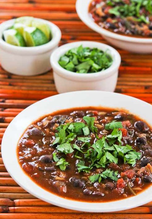 Vegetarian Black Bean and Rice Soup with Lime and Cilantro
