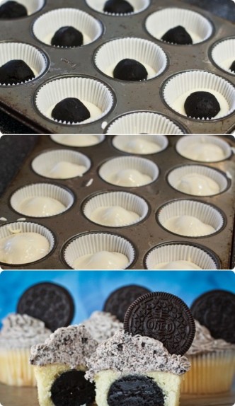 Oreo Truffle Stuffed Cupcakes With Cookies & Cream Frosting