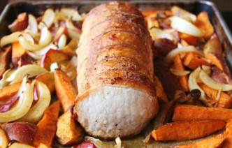 Pork Roast with Sweet Potatoes, Apples and Onions